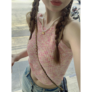 Dopamine Hồng Dệt Kim Dây Cổ Nhỏ Camisole Nữ Mùa Hè Bên Trong Mặc Bên Ngoài Thiết Kế Cảm Giác Thái Seaside Top
