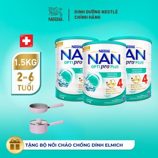 [Tặng Bộ nồi chảo chống dính Elmich] Bộ 3 lon Sữa bột Nestlé NAN OPTIPRO PLUS 4 1500g/lon với 5HMO Giúp tiêu hóa tốt