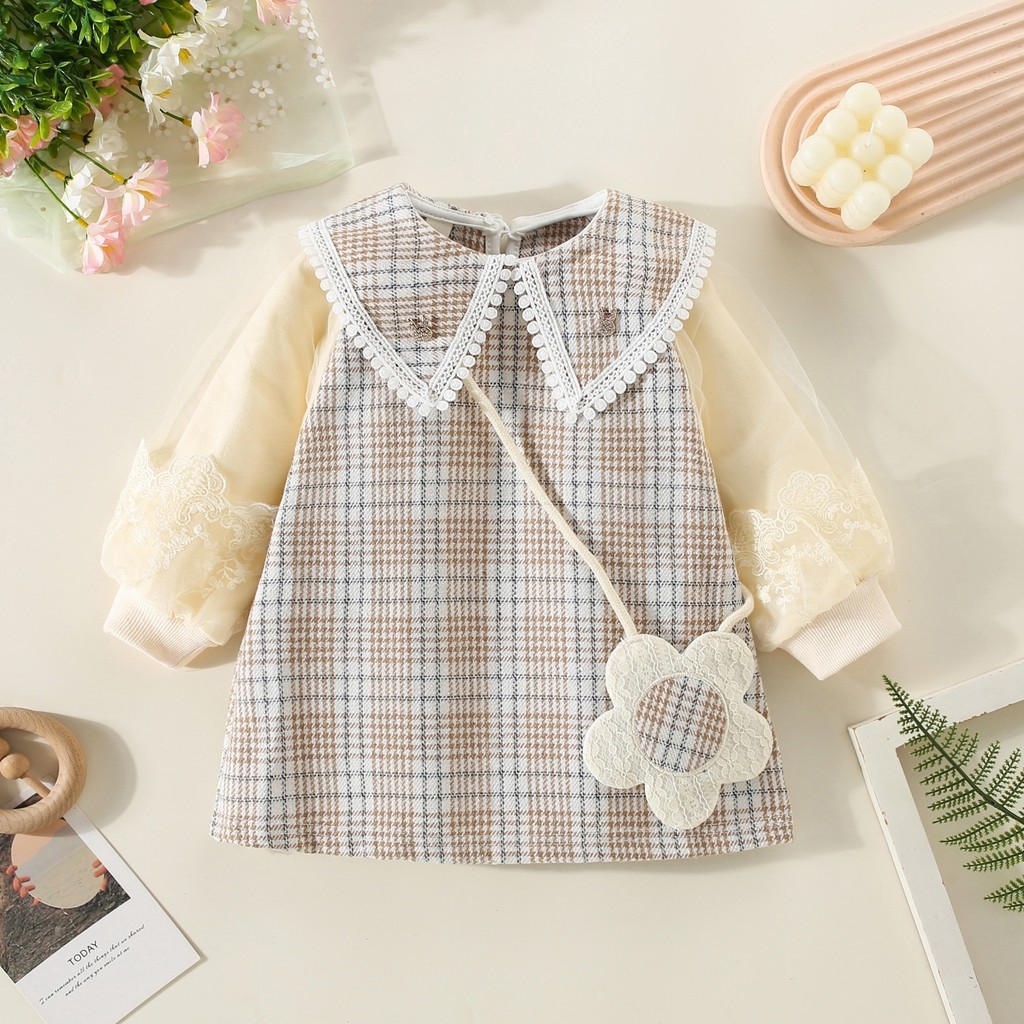 Quần Áo Cho Bé Gái Thêu Hoa Dài Tay Đầm Cho Bé Gái Gửi Túi