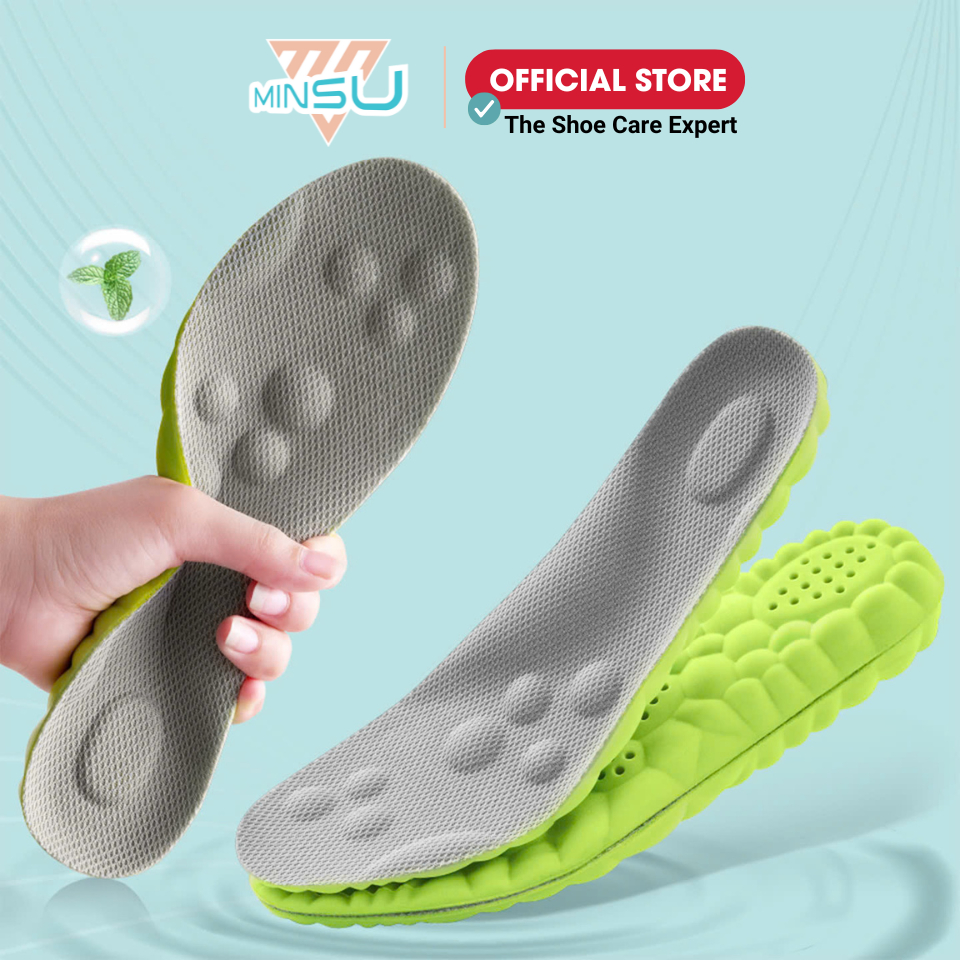 MINSU M2352 4D Miếng Lót Bảo Vệ Chân Đệm Mềm Chống Trơn Trượt Thấm Hút Khử Mùi Giày Cho Nam Nữ