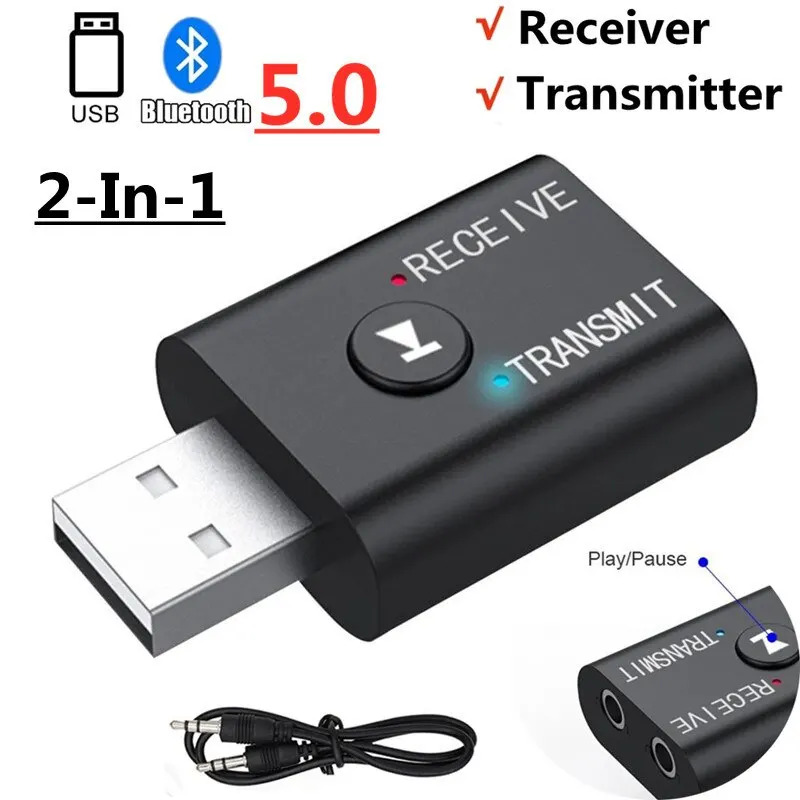Bộ phát thu âm thanh Bluetooth 5.0, jack 3.5mm AUX, RCA, USB dongle, bộ chuyển đổi không dây stereo cho TV, xe hơi, loa, tai nghe.