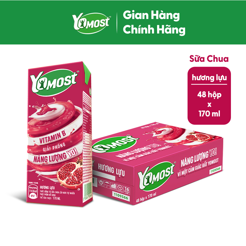 Thùng 48 Hộp Sữa Chua Lên Men Tự Nhiên Yomost Hương Lựu (170ml/Hộp)