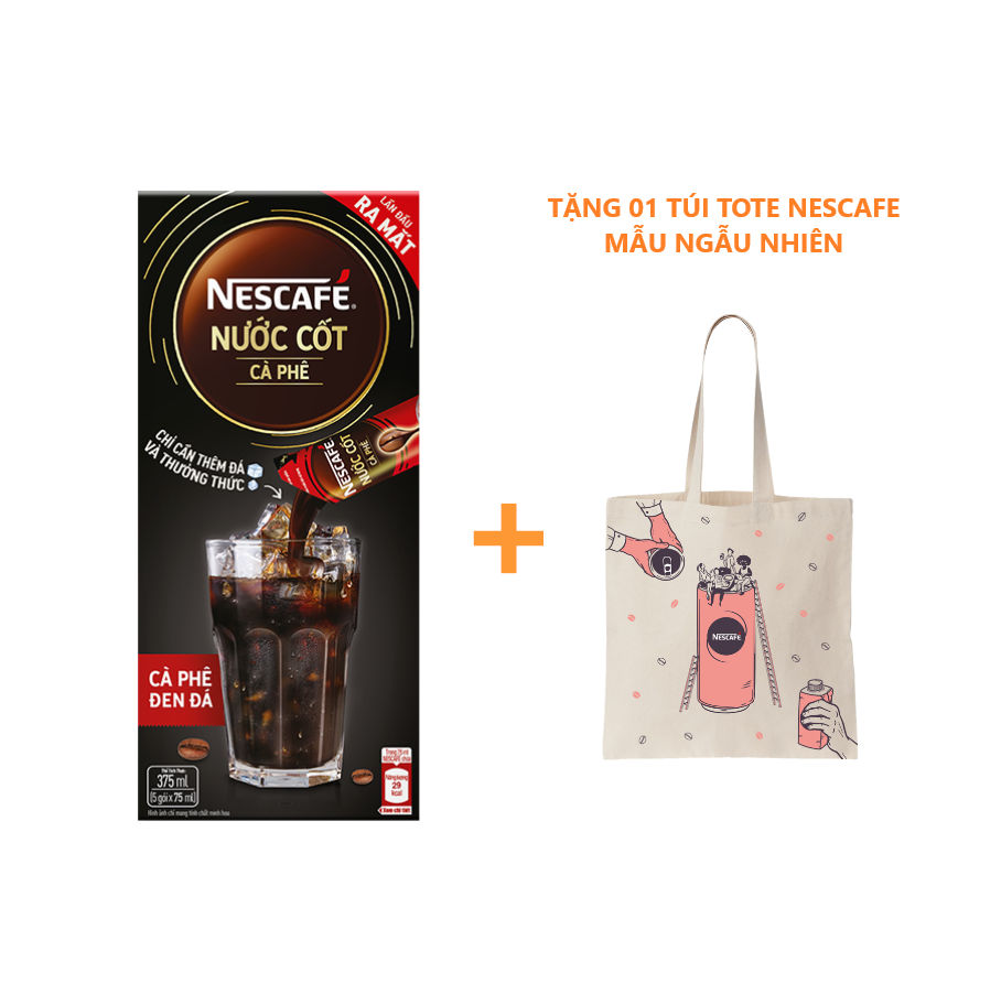 [TẶNG Túi Tote mẫu ngẫu nhiên] Nước cốt cà phê NESCAFÉ - CÀ PHÊ ĐEN ĐÁ (hộp 5 gói):Chính Hãng