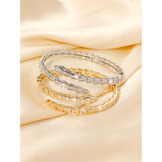 Một nữ cổ điển serpentine cuff thời trang đơn giản lấp lánh đính đá zircon vòng tay Punk động vật chunky vòng tay trang sức mặc