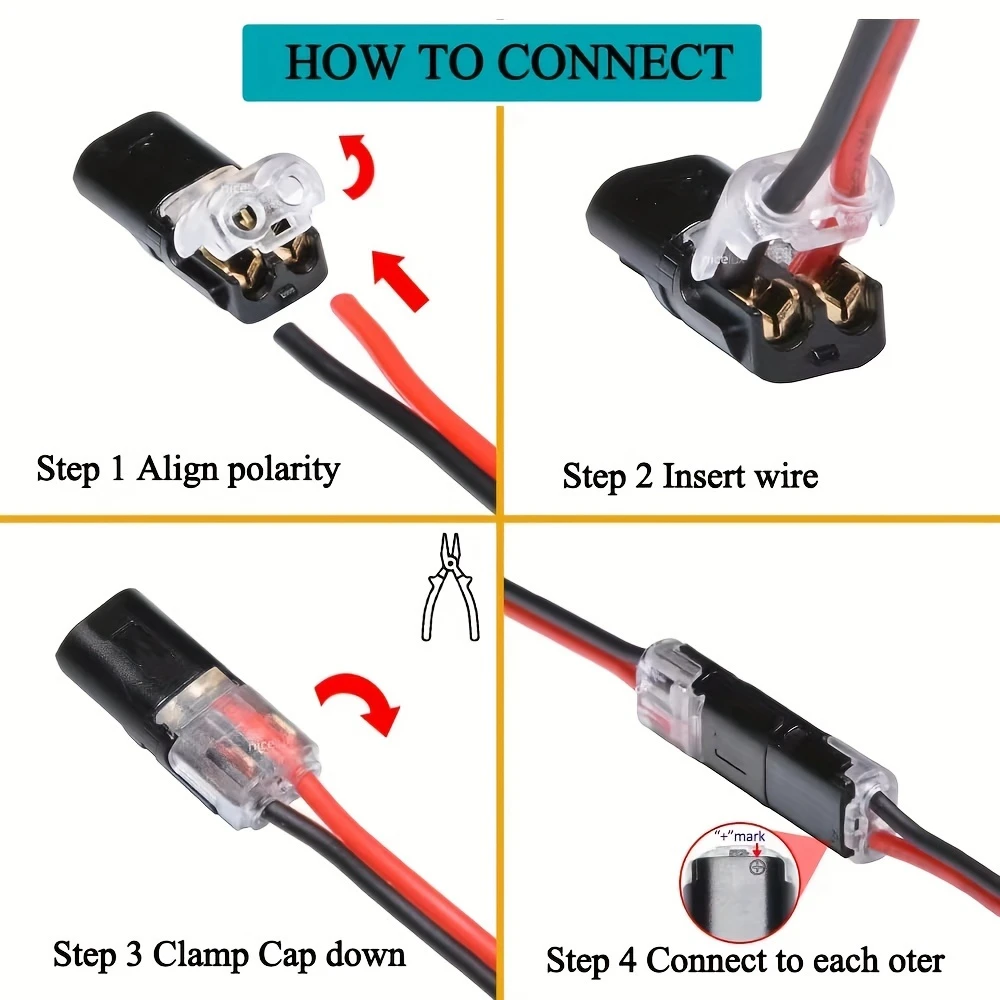 Kết nối dây Quick Splice 2 chân 2 chiều, đầu nối cắm đôi, tiếp xúc đồng, không cần cắt dây, cho AWG 