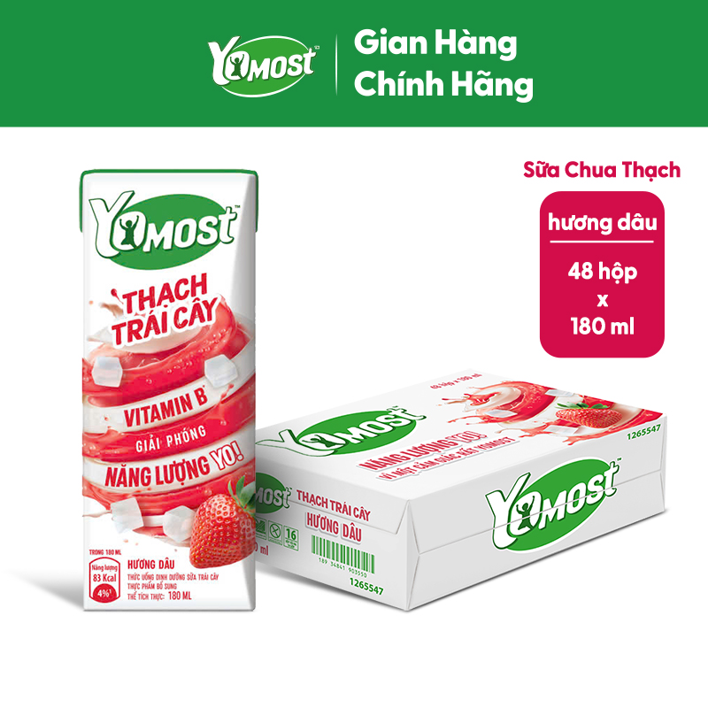 Thùng 48 Hộp Yomost Thạch Trái Cây Hương Dâu (48x180ml)