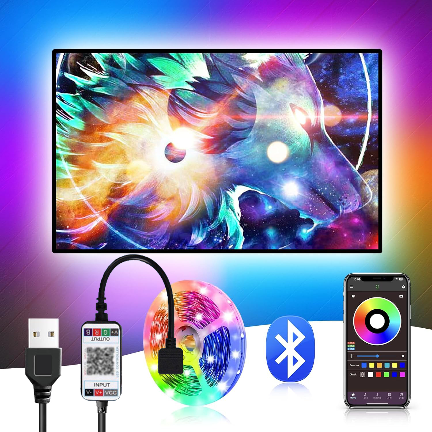 Bộ đèn LED dải RGB Bluetooth, dải đèn LED âm nhạc Bluetooth điều khiển từ xa USB điện áp thấp 3535 c