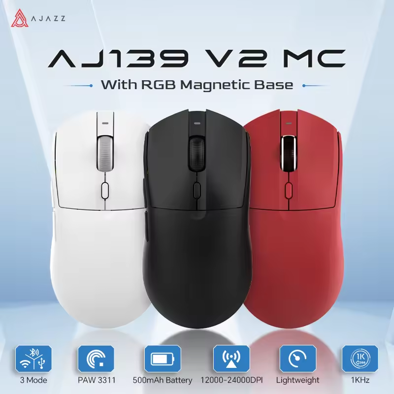 Chuột chơi game không dây ba chế độ AJAZZ AJ139 V2 MC, sạc từ tính, RGB, Macro, DPI 12000-24000, dàn