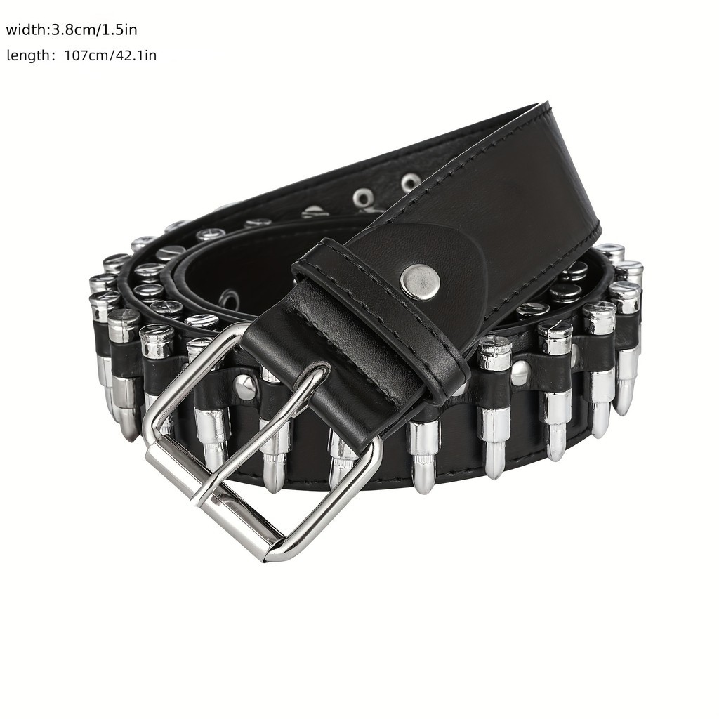 Belt Punk Hip-Hop Đen Unisex Mới - Dây Đai Kim Loại Bullet Buckle Y2k Điều Chỉnh Kích Thước Cho Stre