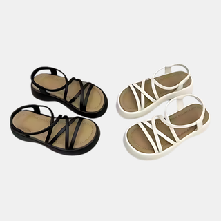 Giày Dép Sandal Nữ Choice HCG-08 2 Dép quai ngang Đế Xuồng Bánh Mì Đan Dây màu đen trắng