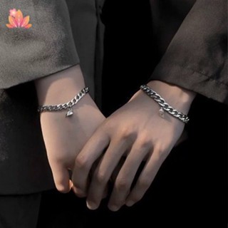 Hai vòng tay hình trái tim bạc với vòng tay nam châm cá tính phong cách châu Âu và Mỹ mát mẻ Phụ kiện của cặp đôi