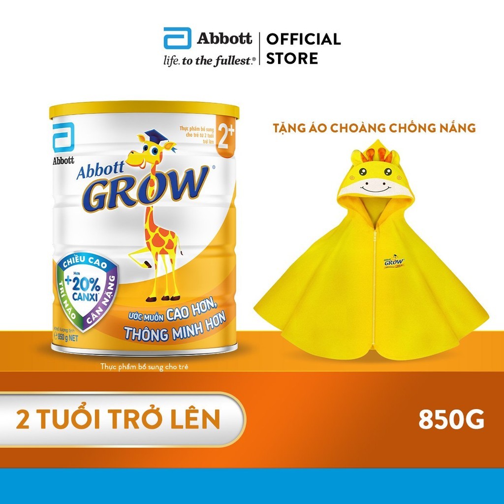 [Tặng áo choàng chống nắng] Sữa bột Abbott Grow 2+ 850g