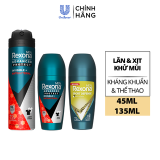 Xịt/lăn khử mùi Rexon 72H kháng khuẩn thể thao dành cho nam 135/45ml