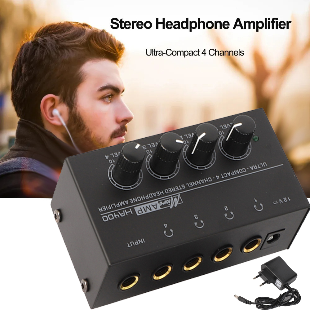 Bộ khuếch đại tai nghe HA400 4 kênh 1 đầu vào 4 đầu ra, khuếch đại âm thanh siêu nhỏ gọn cho tai ngh