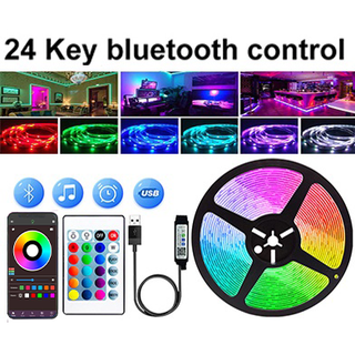 Dải đèn Led 5050 RGB 5V Âm nhạc chạy bằng USB Chức năng hẹn giờ thay đổi màu đồng bộ với điều khiển từ xa 24 nút Điều khiển chương trình ứng dụng Bluetooth Thích hợp cho TV Máy tính Đèn nền Trang trí phòng ngủ