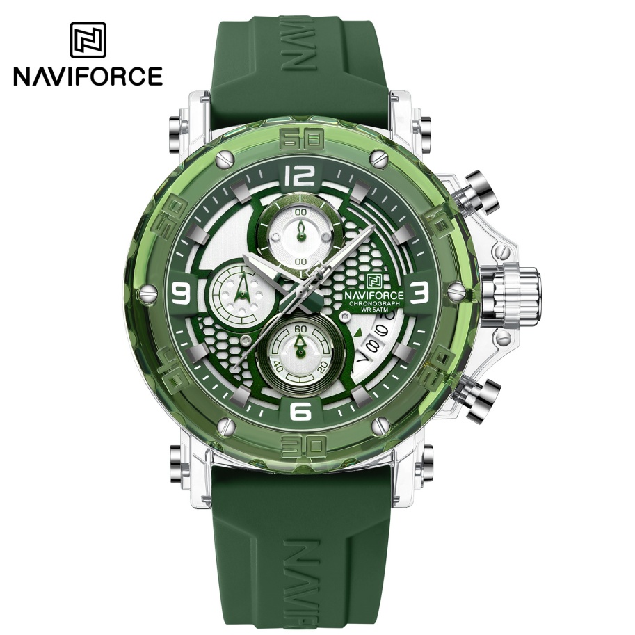 NAVIFORCE Đồng Hồ Quartz Chronograph Nam, Thể Thao Sang Trọng, Dây Silicone, Chống Nước 5ATM