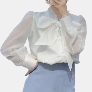 Áo sơ mi Choice XMNL_09 tay bồng cổ nơ khuy ngọc tiểu thư 2 lớp