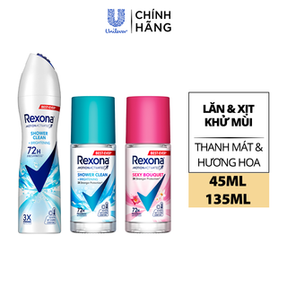 Xịt/lăn khử mùi Rexon 72H khô thoáng dành cho nữ 135/45ml