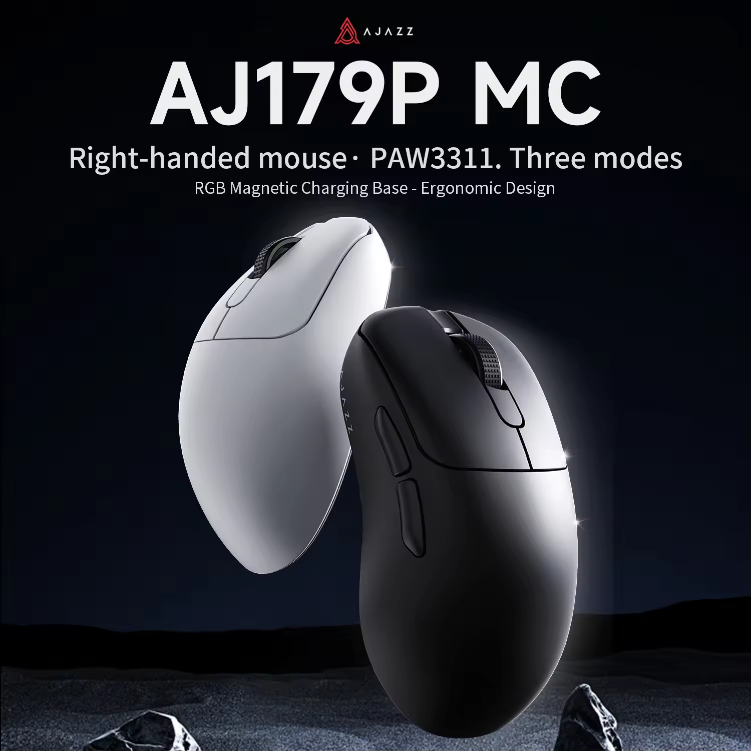 Chuột chơi game AJAZZ AJ179P MC có đèn RGB, sạc từ tính, cảm biến PAW3311, thiết kế công thái học, k