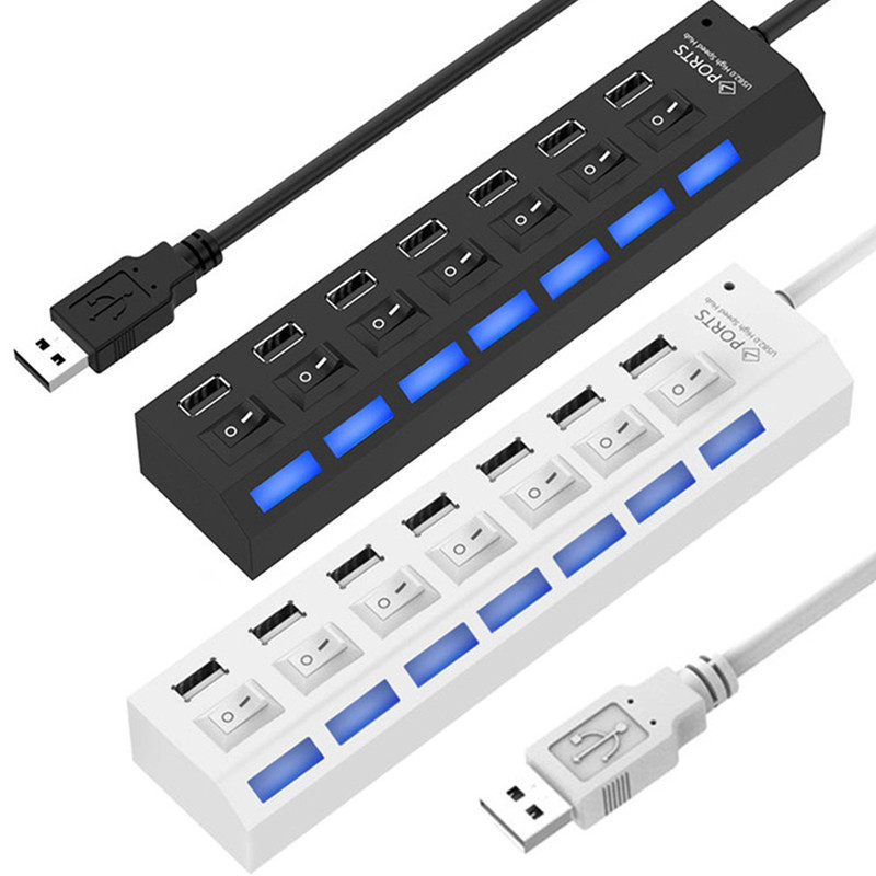 1 PC 7 Cổng / 4 Cổng LED USB 2.0 Adapter Hub Bật / Tắt Công Tắc Cho PC Laptop Máy Tính