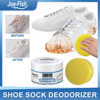 [Off-the-shelf Supply] Jue Fish White Shoes Kem làm sạch Giày vải Giày thể thao Tẩy vết bẩn Kem làm trắng da 100g + Bọt biển màu vàng