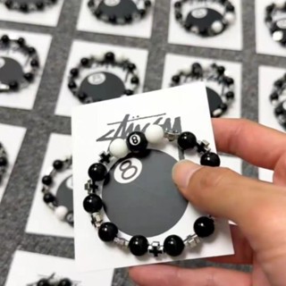 Hip Hop Hợp Thời Trang Bida Vòng Tay Đen Tám Retro Đơn Giản Cặp Đôi Kim Loại Đeo Chéo Men Vòng Tay Cho Bạn Bè Đen 8 Vòng Tay