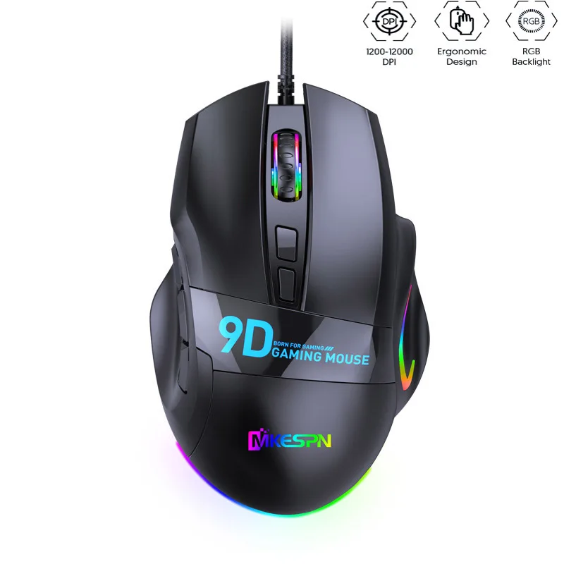 Chuột chơi Game có dây tiện dụng 12.000 DPI RGB Đèn nền Chuột chơi Game 9 nút lập trình Máy tính để bàn / Laptop Chuột chơi Game có dây