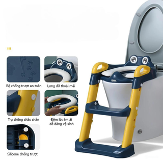 Bô cho bé đi vệ sinh, nắp thu nhỏ bồn cầu Choice SK-04 có thang màu Xanh có Đệm PVC