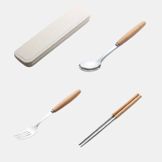 Bộ muỗng đũa nĩa inox Choice LS1-0916-59 cán gỗ kèm hộp đựng lúa mạch