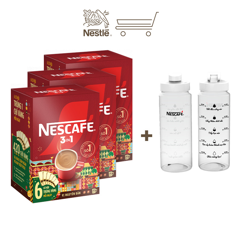 [Tặng Bình nước 700ml Nescafé]Combo 3 Hộp[CÀO TRÚNG THƯỞNG TẾT]NESCAFÉ 3in1 VỊ NGUYÊN BẢN(16gx20 gói