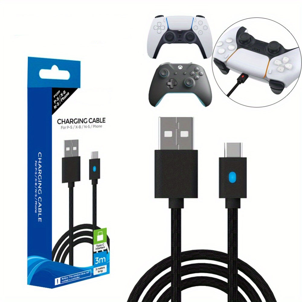 Cáp sạc 3m mới cho PS5/PS5 Slim/Xbox Series S X/Switch/NS Pro USB C Type C cho phụ kiện tay cầm chơi
