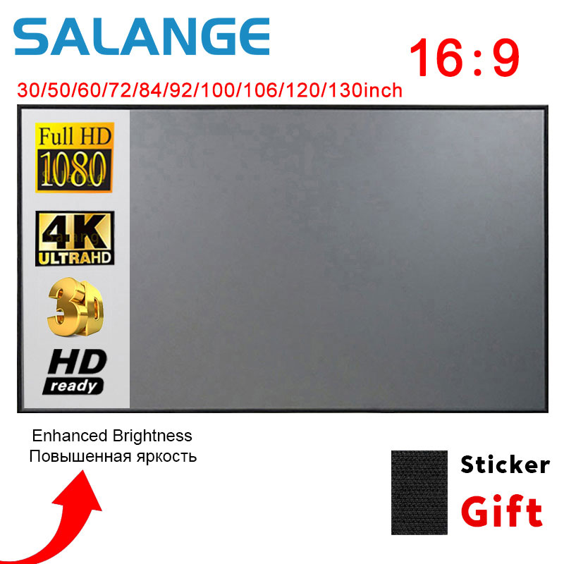 Màn hình máy chiếu di động Salange, màn phản quang vải tổng hợp viền đen 16:9 cho YG300 Xgimi DLP Le