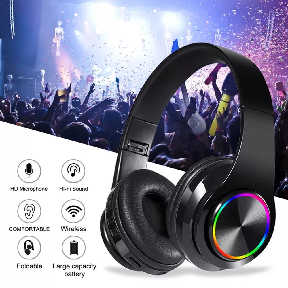 Tai nghe B39 phổ biến Tai nghe Bluetooth có thể gập lại UV Tai nghe âm thanh nổi phát sáng