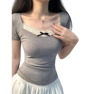 Áo thun baby tee Choice FA1-0507-7 cổ ren nơ thời trang