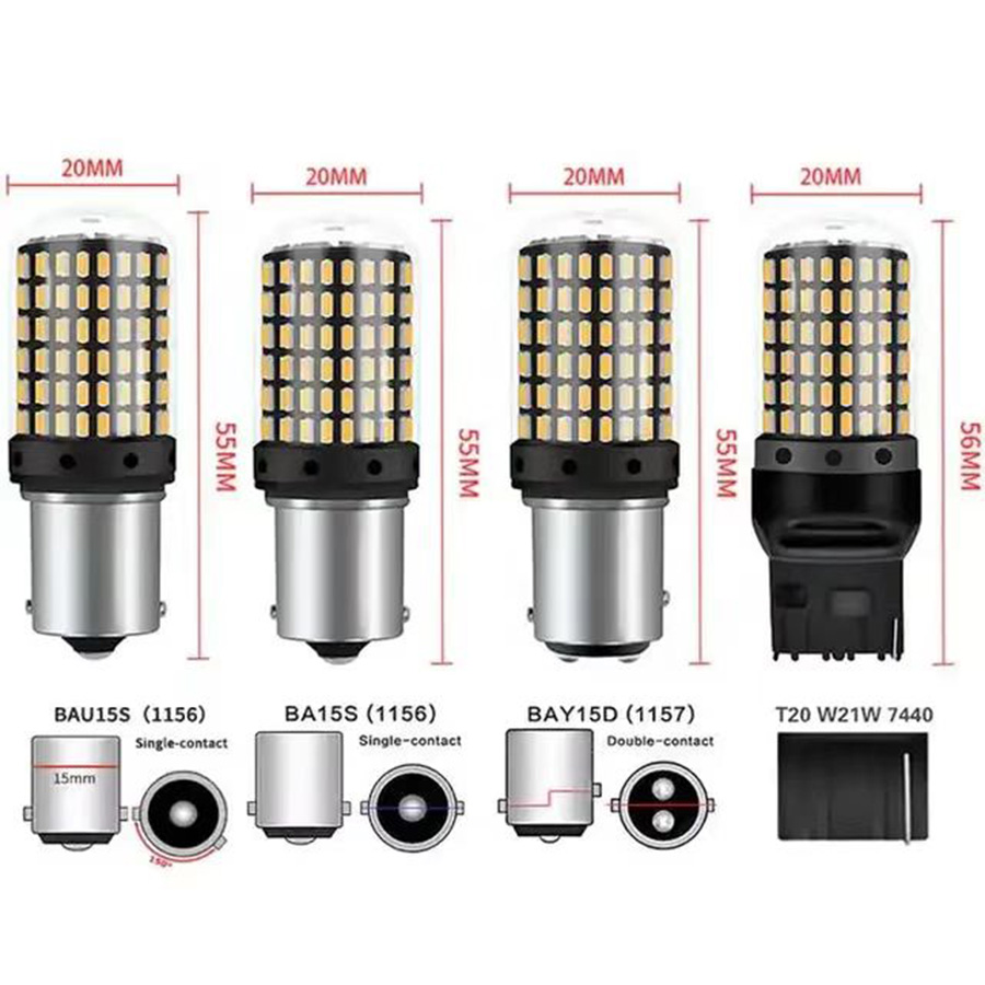 Bóng đèn LED 2 cái 1156 T20 BA15S BAU15S Đèn tín hiệu P21W 7440 1157 BAY15D Màu hổ phách Trắng Đỏ Ca