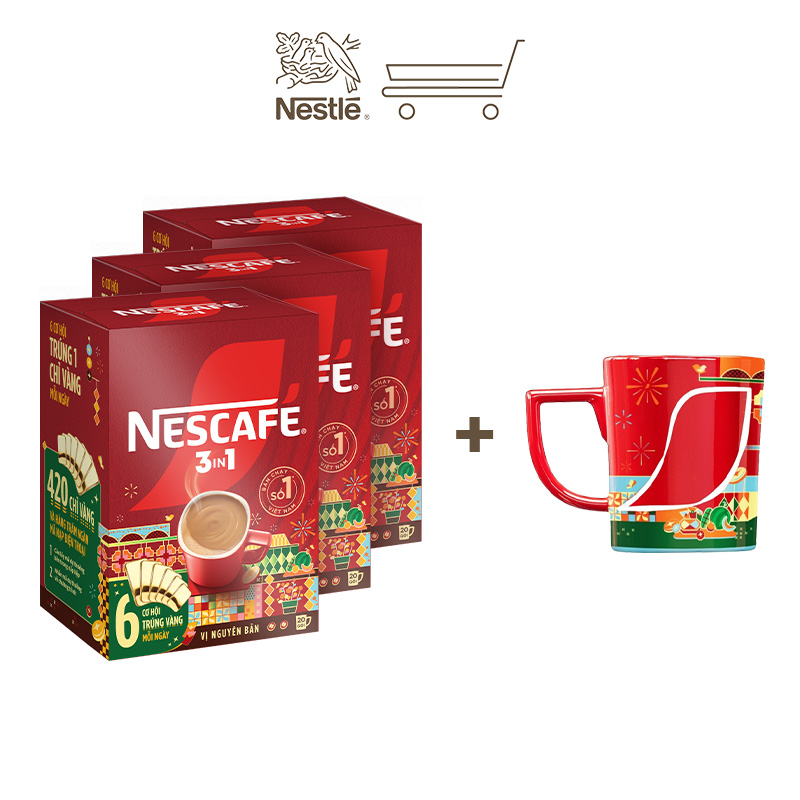 [Tặng Ly sứ Tết] Bộ 3 [CÀO TRÚNG THƯỞNG TẾT] NESCAFÉ 3in1 VỊ NGUYÊN BẢN ( 16g x 20 gói)-Phiên bản Tế
