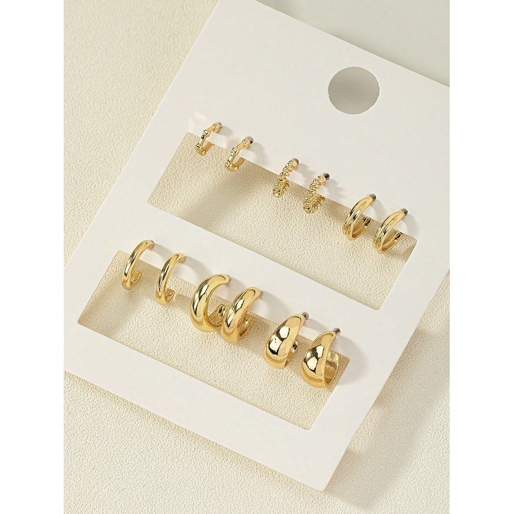 Bộ 6 Bông Tai Hình Chữ C Tối Giản Trang Sức Thời Trang Đơn Giản Cho Nữ