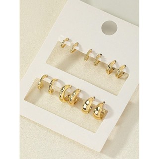 Bộ 6 Bông Tai Hình Chữ C Tối Giản Trang Sức Thời Trang Đơn Giản Cho Nữ