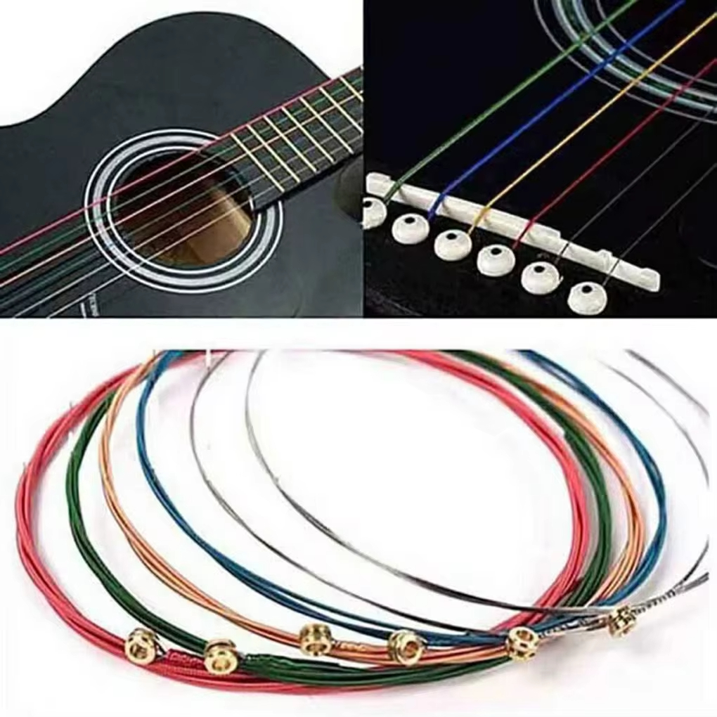 Bộ 6 dây đàn guitar acoustic, màu cầu vồng E-A, cho guitar folk acoustic và guitar cổ điển.