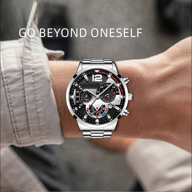 Men Pro Sports Business Chronograph Watch Thép không gỉ Da Valentine Quà tặng cho phòng tập thể dục và kinh doanh | BigBuy360 - bigbuy360.vn