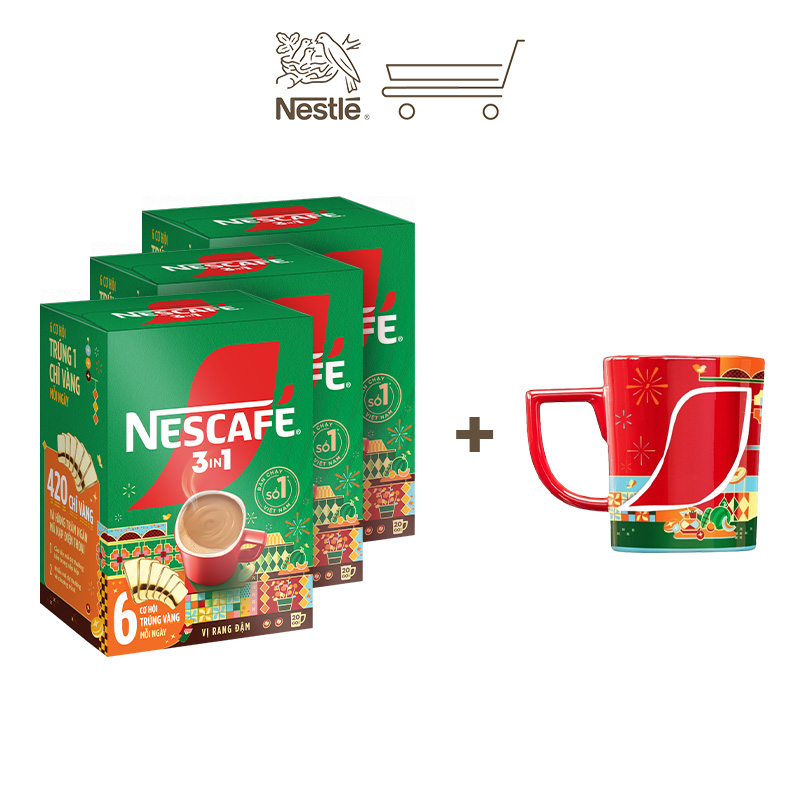 [Tặng Ly sứ Tết] Bộ 3 [CÀO TRÚNG THƯỞNG TẾT] NESCAFÉ 3in1 VỊ RANG ĐẬM (16g x 20 gói) - Phiên bản Tết