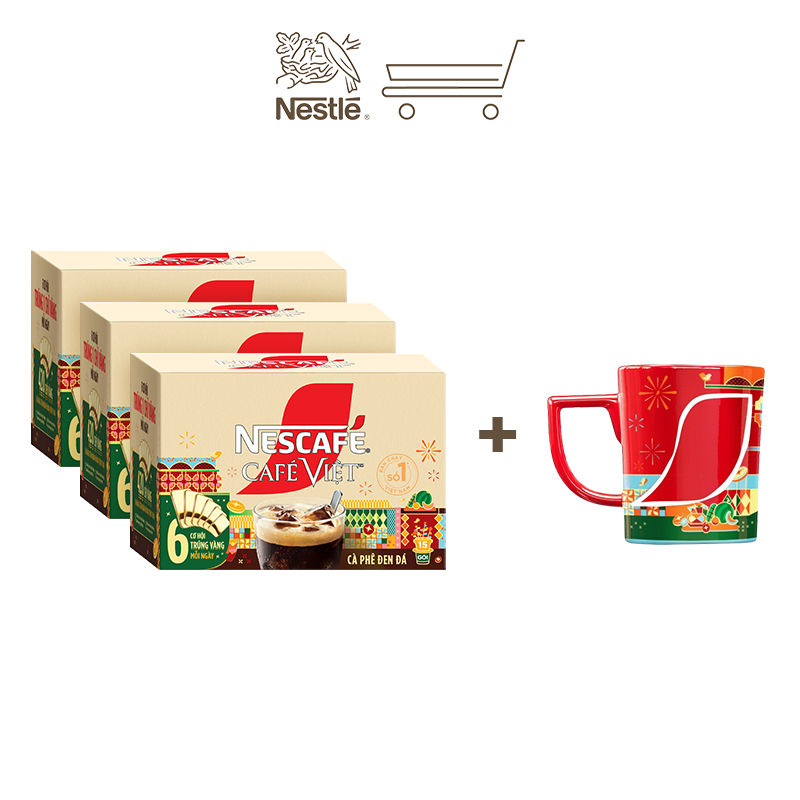 [Tặng Ly sứ Tết] Bộ 3 [CÀO TRÚNG THƯỞNG TẾT] Cà phê đen hòa tan NESCAFÉ CAFÉ VIỆT (16g x 15 gói) - P