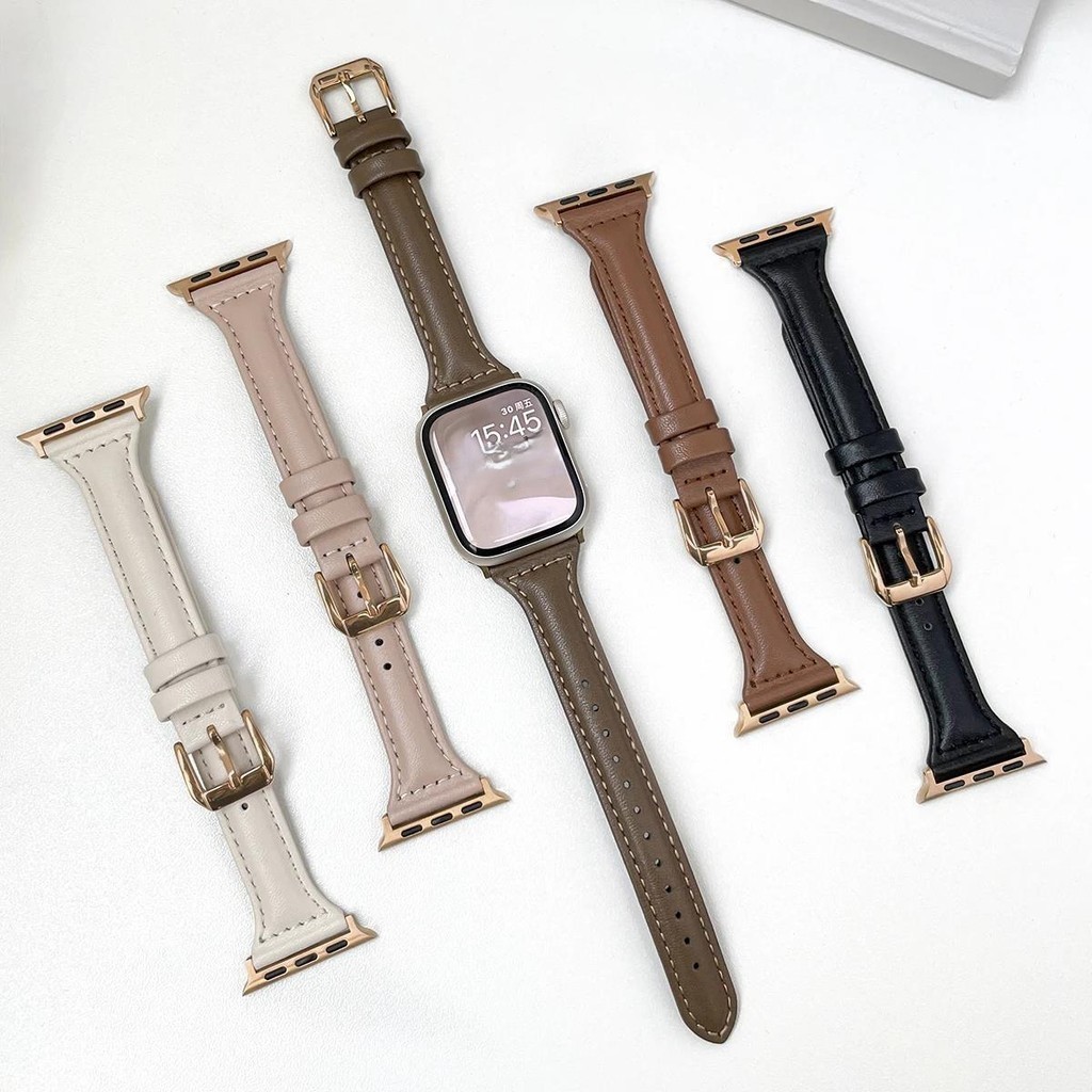 Dây da thật mỏng cho Apple Watch - Dây đeo tương thích Series 4-9 / SE / Ultra 38-49mm