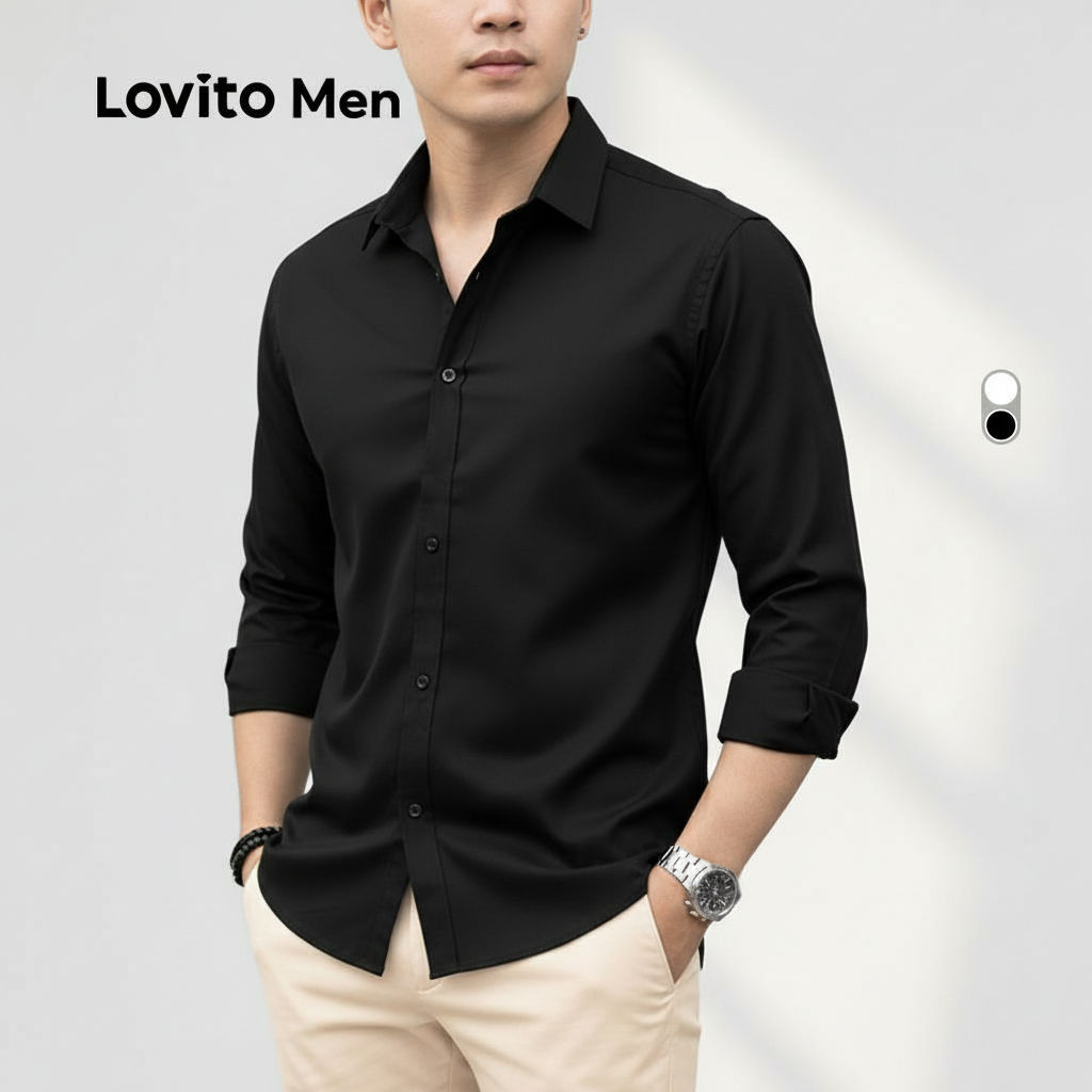 Lovito Áo sơ mi nam lịch lãm cài nút thích hợp mọi mùa LNE114085