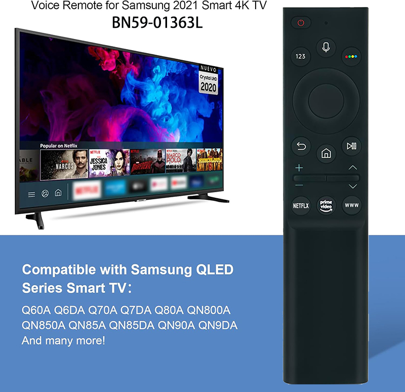 Điều khiển từ xa bằng giọng nói Tương thích với TV thông minh Samsung, AU7700 AU8000 AU8800 Neo 4K Q