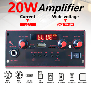  Bảng mạch khuếch đại Bluetooth 3.7V-5V, module âm thanh mini có bộ giải mã MP3, USB/TF/radio FM, AUX, ghi âm, gọi rảnh tay, 2x10W âm thanh nổi, chức năng nhớ cho loa DIY trên ô tô, gia đình