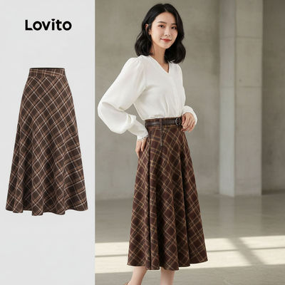 Chân váy nữ Lovito Phong cách thường ngày phối vải kẻ caro LBL22556