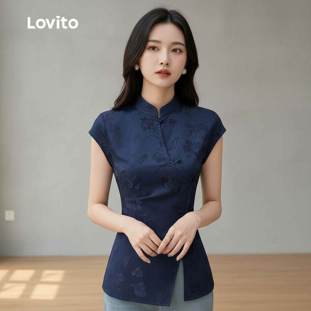 Lovito Áo Sơ Mi Nữ Mùa Xuân Hè Trắng Thanh Lịch Khóa Kéo LK2LD342