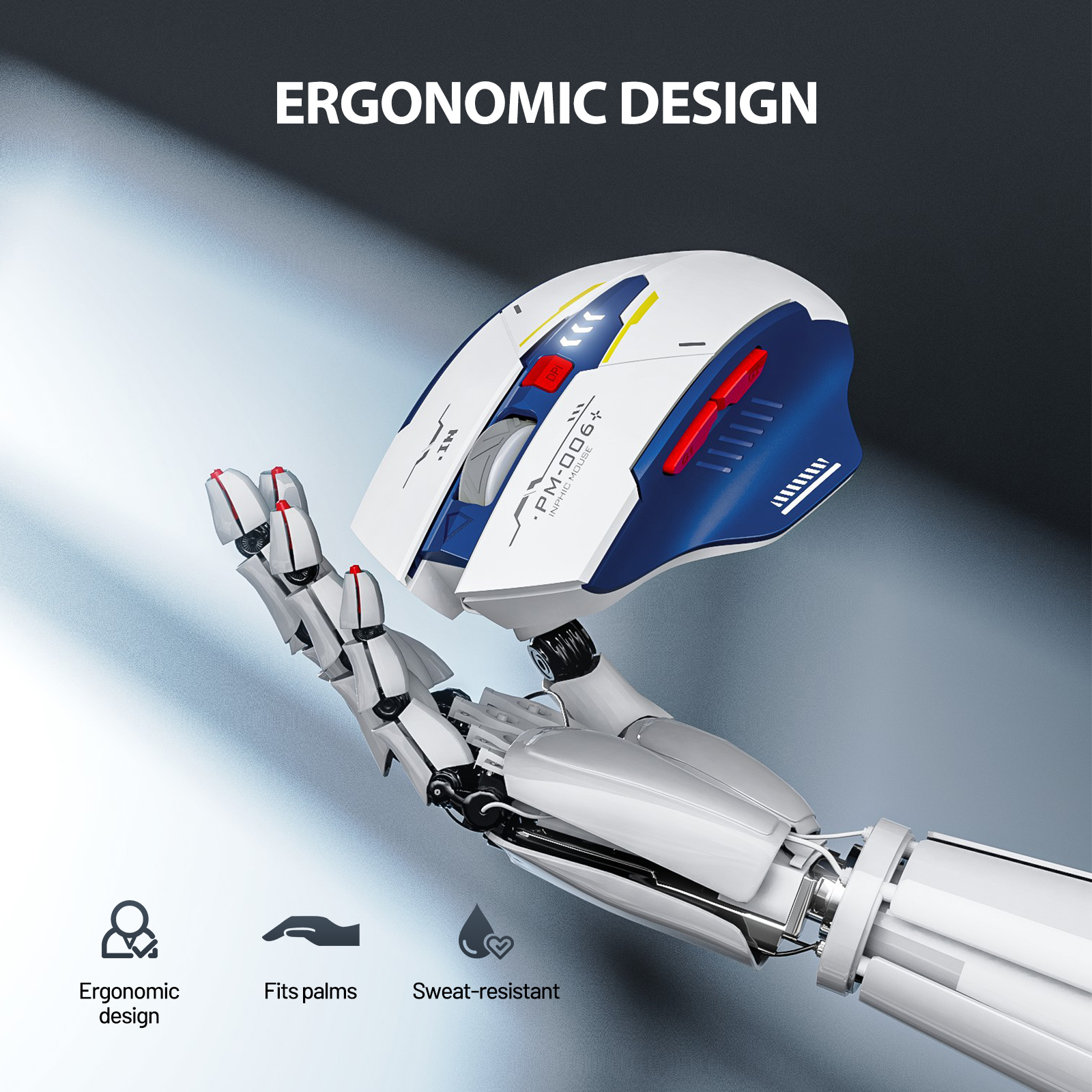 Chuột quang không dây sạc lại Im lặng Công thái học Phong cách Mecha Inphic F9 cho Văn phòng Game La