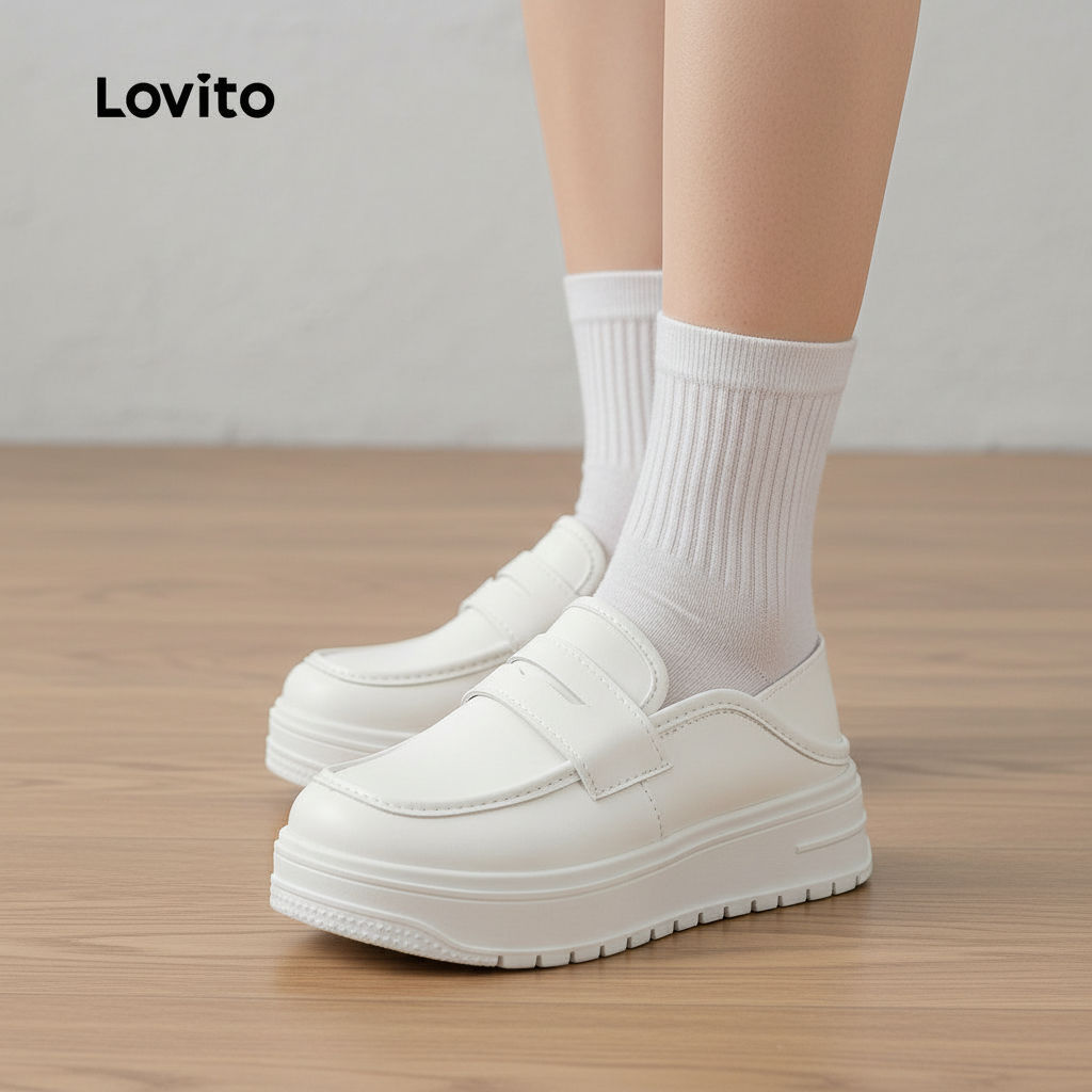 Giày y tá Lovito nữ màu đơn sắc cổ điển, chống trơn trượt, thoáng khí, giảm mỏi chân LFA76321